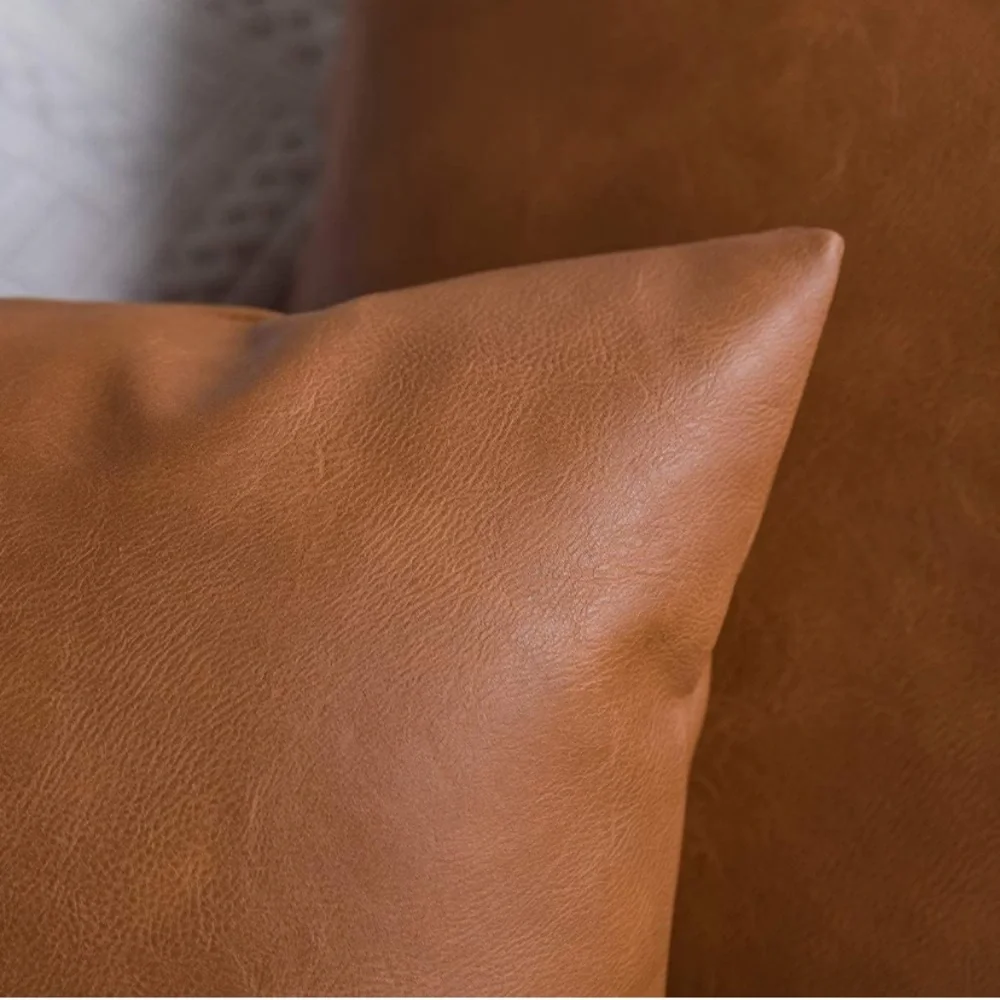 Luxury Home | Boho Chic Rustic Faux Leather Lumbar Throw Pillow Cover